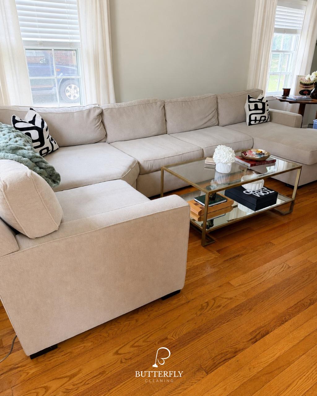A bright, freshly cleaned living room by Butterfly Cleaning in Atlanta